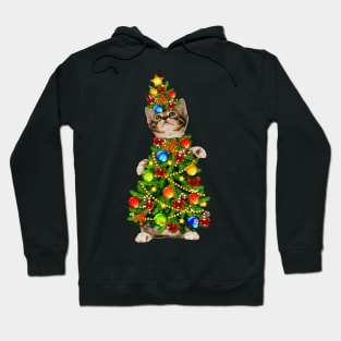 Cat Christmas Tree Light Funny Gift Hoodie